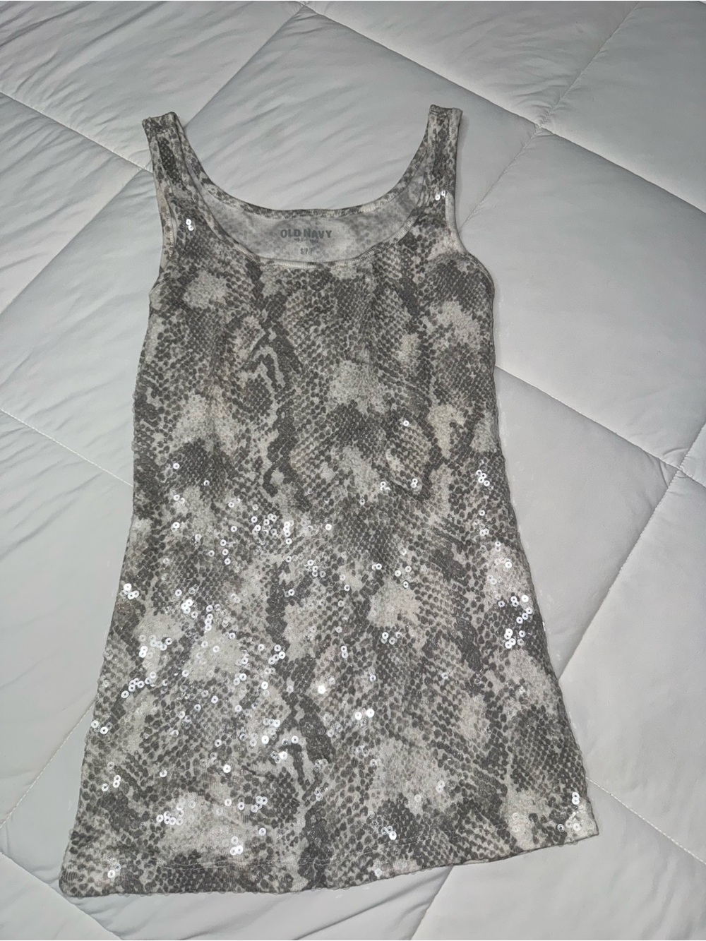 Old Navy Silver Gray Snake-Print Sequin Tank